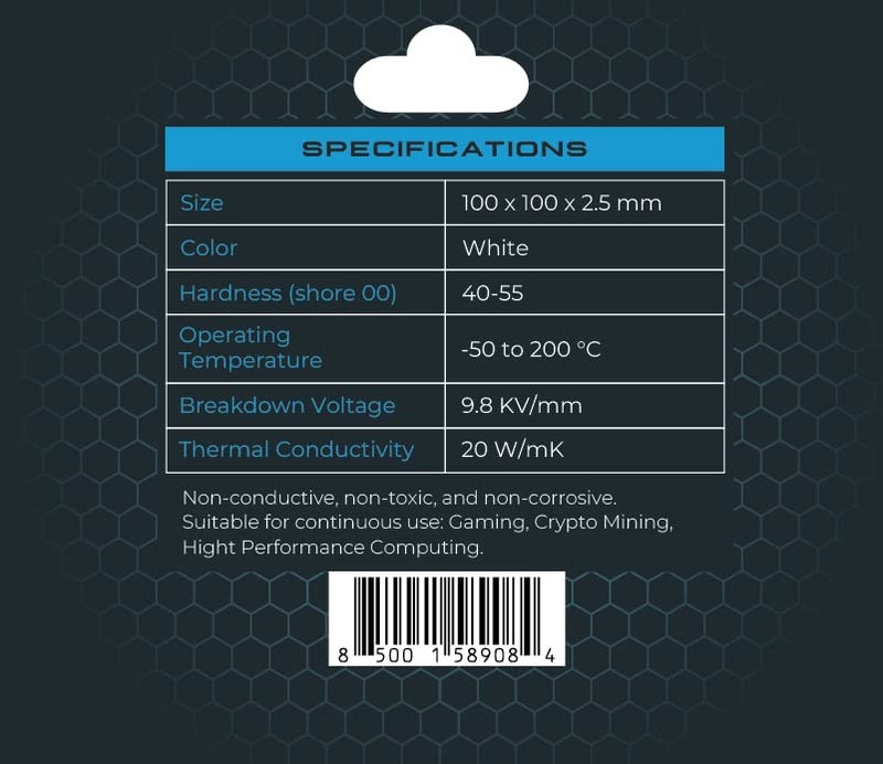 XPC Technologies وسادة حرارية عالية الأداء 20 واط/م ك سلسلة T20، 100 × 100 مم، بيضاء، سمك من 0.5 مم إلى 3.5 مم، غير موصلة للـ GPU، الإلكترونيات، قطع الكمبيوتر (2.50 مم) - Image 2
